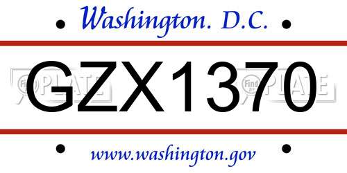 GZX1370 District Of Columbia License Plate