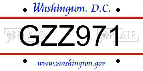 GZZ971 District Of Columbia License Plate