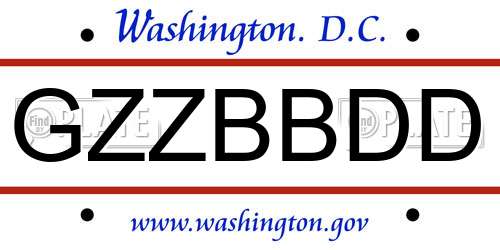 GZZBBDD District Of Columbia License Plate