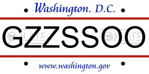 GZZSSOO District Of Columbia License Plate