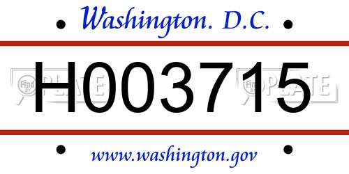 H003715 District Of Columbia License Plate