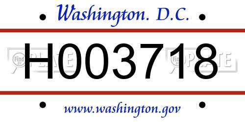 H003718 District Of Columbia License Plate