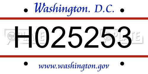 H025253 District Of Columbia License Plate