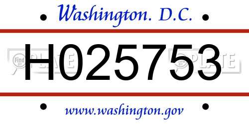H025753 District Of Columbia License Plate