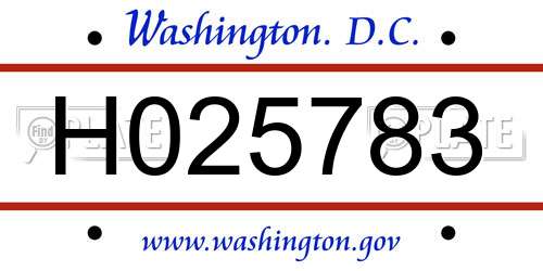 H025783 District Of Columbia License Plate