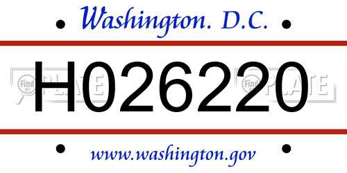 H026220 District Of Columbia License Plate
