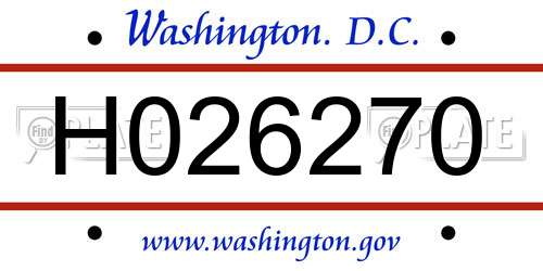H026270 District Of Columbia License Plate