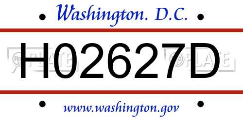 H02627D District Of Columbia License Plate