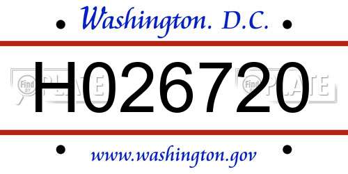 H026720 District Of Columbia License Plate