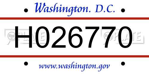 H026770 District Of Columbia License Plate