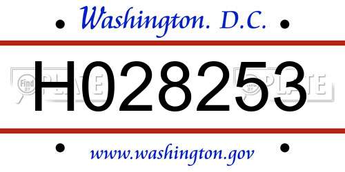 H028253 District Of Columbia License Plate