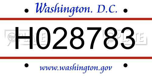 H028783 District Of Columbia License Plate