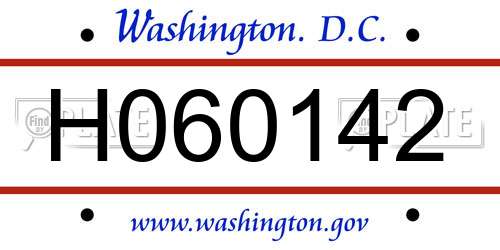 H060142 District Of Columbia License Plate