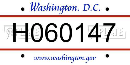 H060147 District Of Columbia License Plate