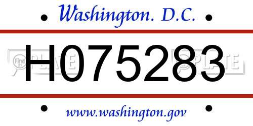 H075283 District Of Columbia License Plate