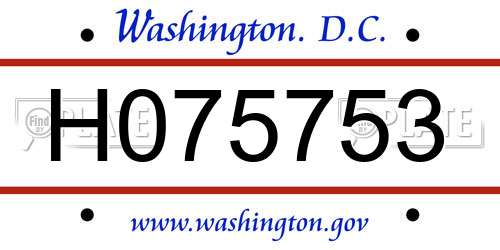H075753 District Of Columbia License Plate