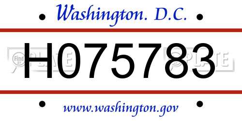 H075783 District Of Columbia License Plate