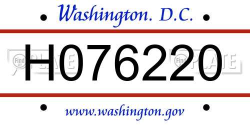 H076220 District Of Columbia License Plate