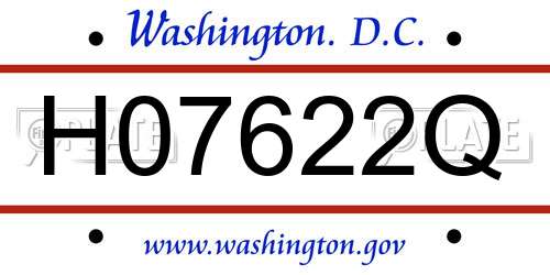 H07622Q District Of Columbia License Plate