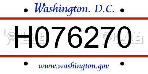 H076270 District Of Columbia License Plate