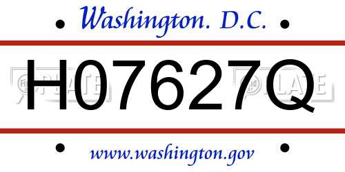 H07627Q District Of Columbia License Plate
