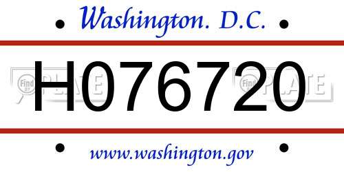 H076720 District Of Columbia License Plate