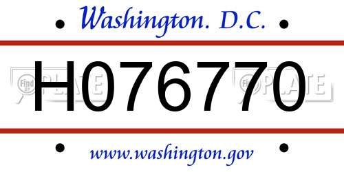 H076770 District Of Columbia License Plate