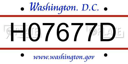 H07677D District Of Columbia License Plate