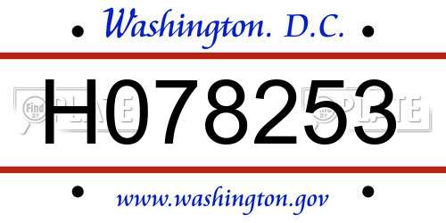 H078253 District Of Columbia License Plate