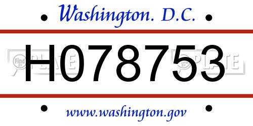 H078753 District Of Columbia License Plate