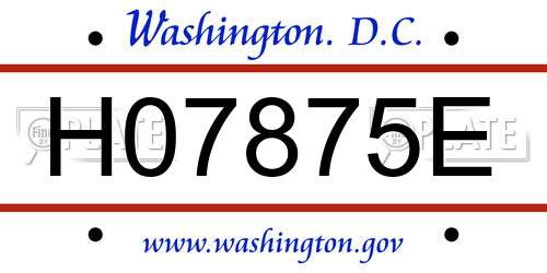 H07875E District Of Columbia License Plate