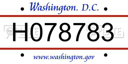 H078783 District Of Columbia License Plate