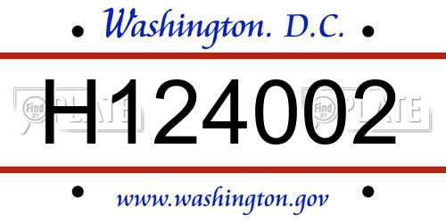 H124002 District Of Columbia License Plate