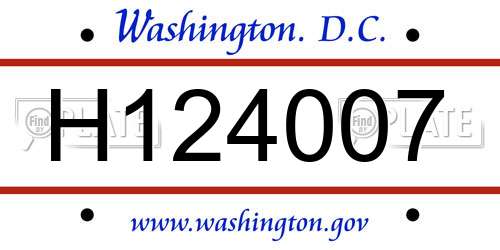 H124007 District Of Columbia License Plate