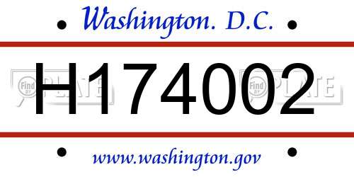 H174002 District Of Columbia License Plate