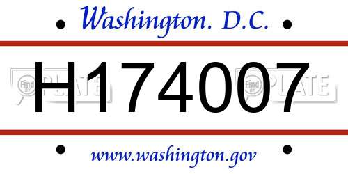 H174007 District Of Columbia License Plate