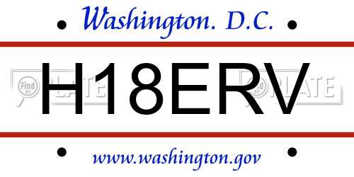 H18ERV District Of Columbia License Plate