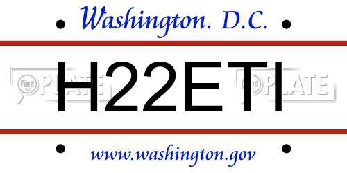 H22ETI District Of Columbia License Plate