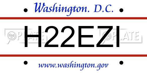 H22EZI District Of Columbia License Plate