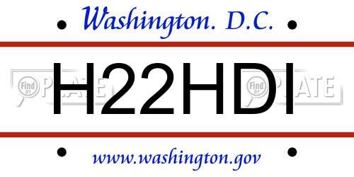 H22HDI District Of Columbia License Plate