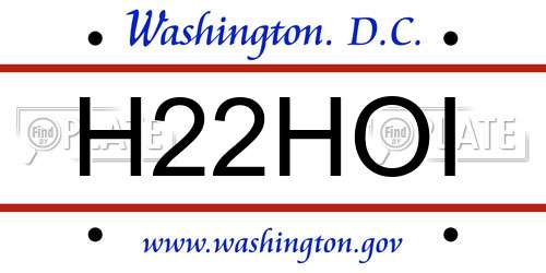 H22HOI District Of Columbia License Plate