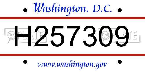 H257309 District Of Columbia License Plate