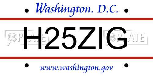 H25ZIG District Of Columbia License Plate