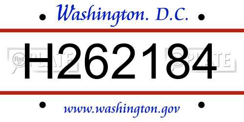 H262184 District Of Columbia License Plate