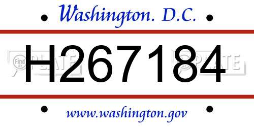 H267184 District Of Columbia License Plate