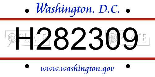 H282309 District Of Columbia License Plate