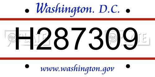 H287309 District Of Columbia License Plate