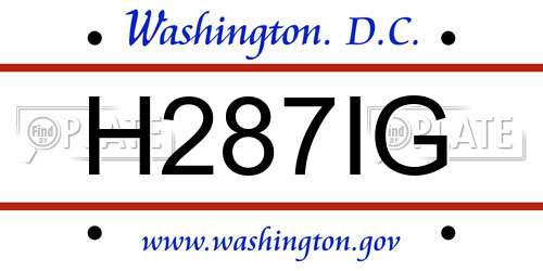 H287IG District Of Columbia License Plate