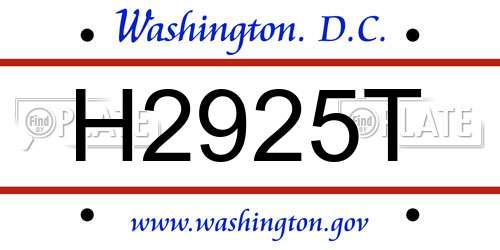 H2925T District Of Columbia License Plate