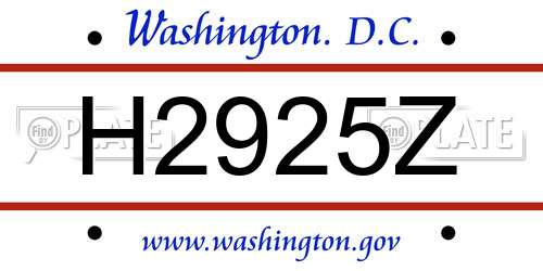 H2925Z District Of Columbia License Plate